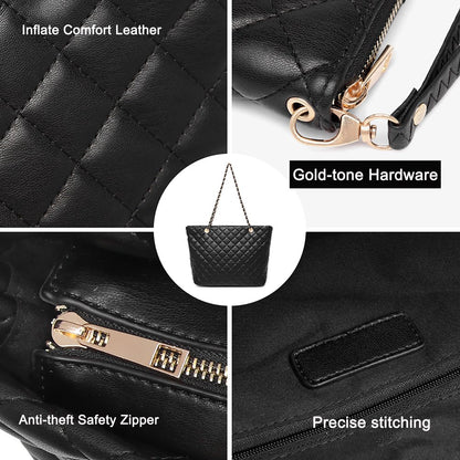 Poppy Quilted Women Handbags Purses Leather Tote Bag Satchel Wallet Set 2Pcs Chain Strap Shoulder Bag Classic