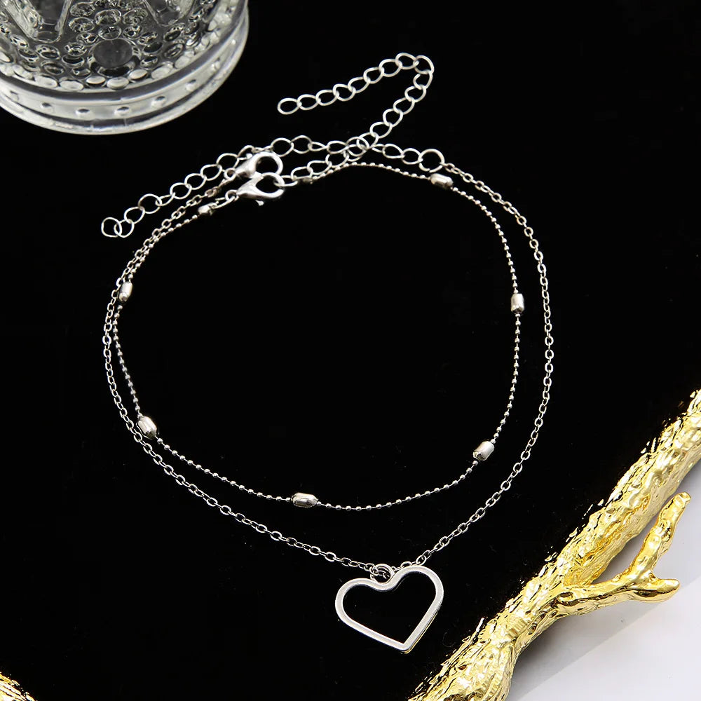 Boho Classic Love Heart Shape Bracelet Anklet Charms Tassel Sexy Leg Chain on Foot Chain Modern Women Beach Jewelry