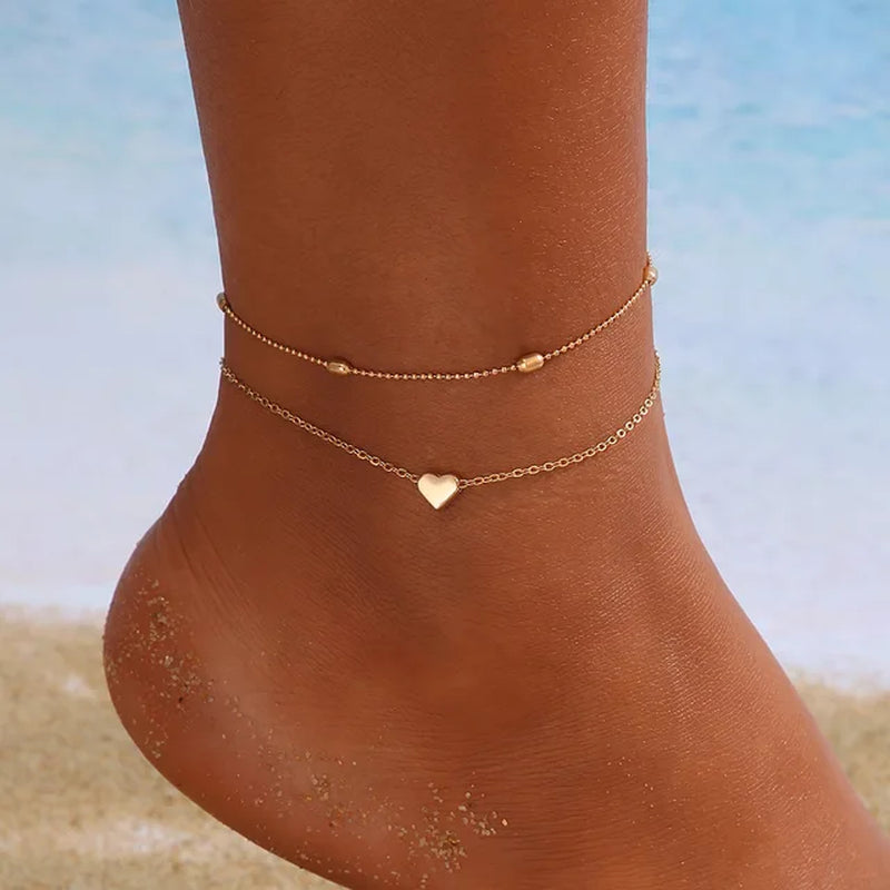 Boho Classic Love Heart Shape Bracelet Anklet Charms Tassel Sexy Leg Chain on Foot Chain Modern Women Beach Jewelry